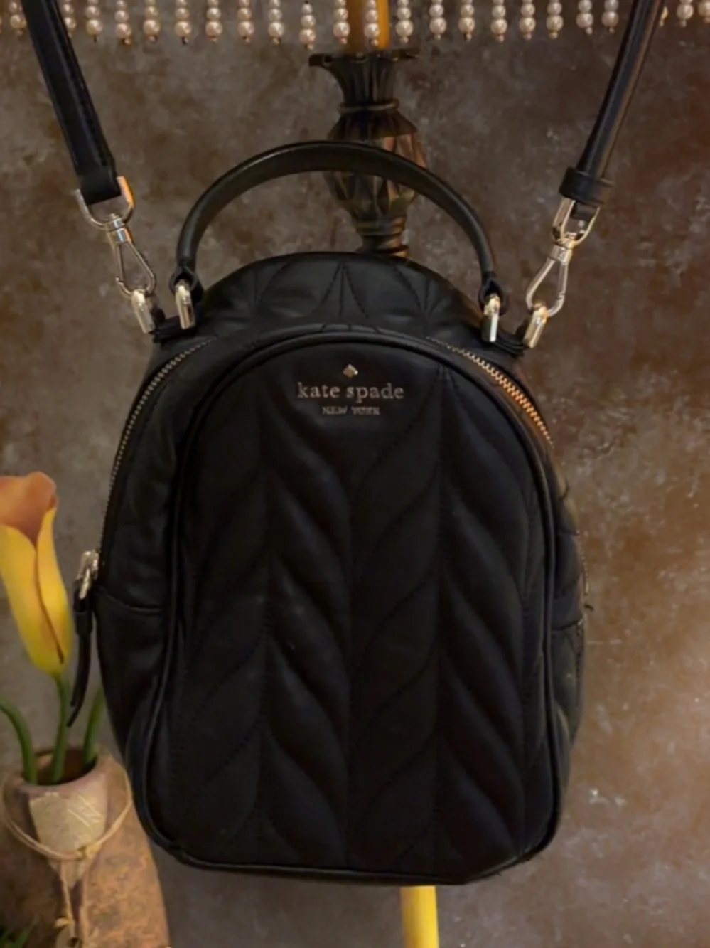 Like New ~ Kate Spade Black Quilted Mini Backpack Crossbody